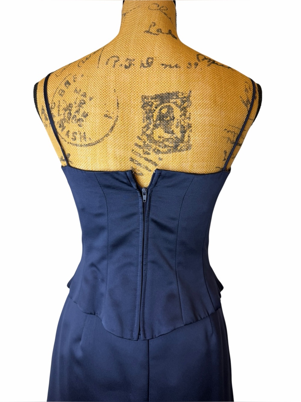 Vintage Michelangelo Navy Satin Beaded Corset Maxi Skirt Set USA Size 6 - Picture 7 of 10